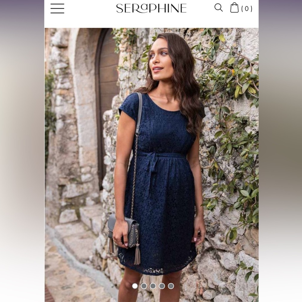 Seraphine Cotton Blend Navy Lace Maternity & Nursing Dress